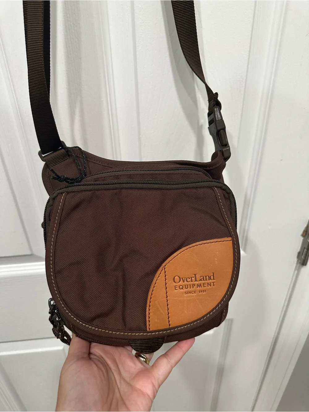 Overland Equipment Brown Messenger Crossbody with Tan Patch